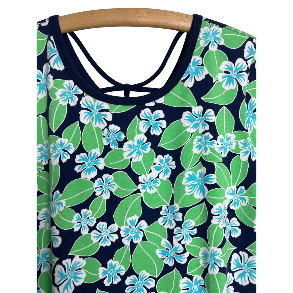 Talbots T by Talbots Top Womens MP Blue Green Floral Strappy Back Activewear E02 - Picture 7 of 14